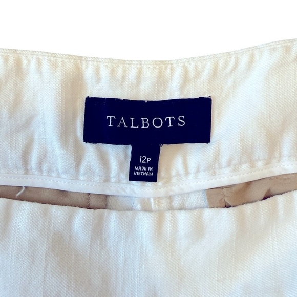 Talbots Linen Blend White Side Zip Button Palazzo Pants Wide Leg 12P #1405 - Picture 4 of 8